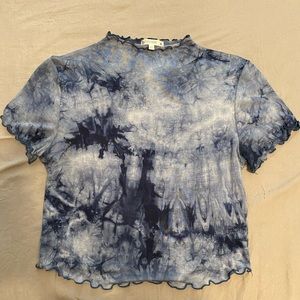 Blue tie dye top with high collar